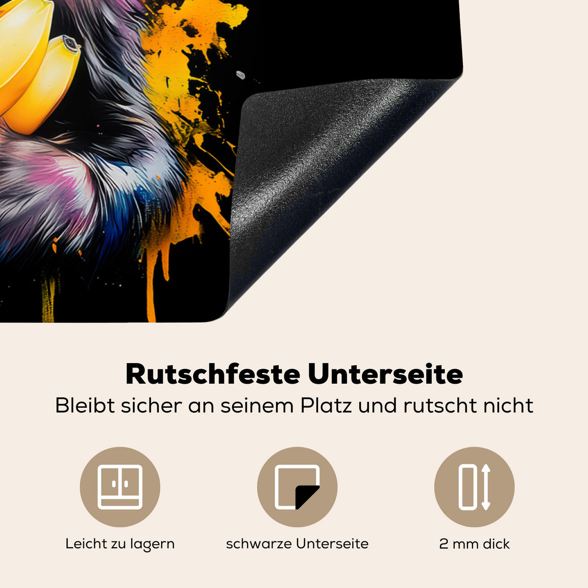 HERDABDECKPLATTE Affe - Graffiti - Farbenfroh - Bananen - Modern 76x51 cm - Gelb, Kunststoff (76/0.2/51.5cm) - MuchoWow
