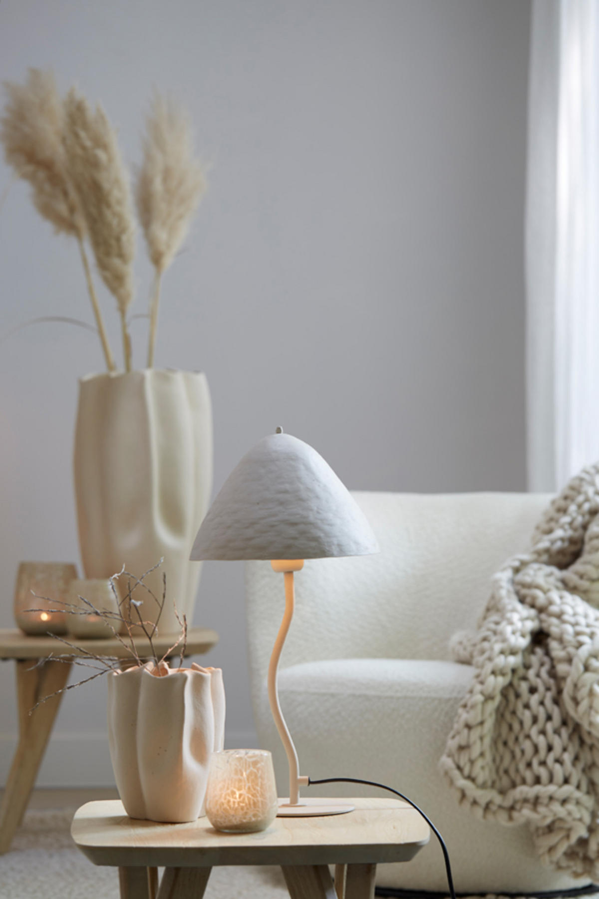 TISCHLAMPE Elimo Weiß Ø25/50 cm - Weiß, Metall (25/25/50cm) - Light & Living