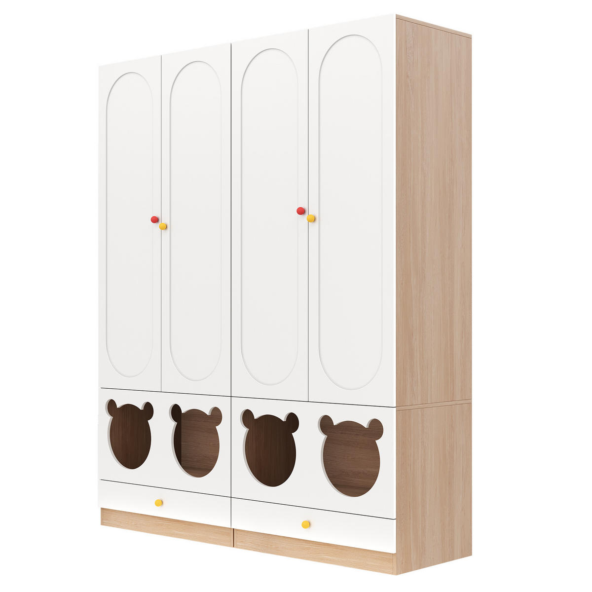 KINDERREGAL in Weiß Kinderkleiderschrank 2-teilig mit Bügelstange und Katzenbett für Schlafzimmer, B160/T50/H200cm - Weiß, Keramik/Holzwerkstoff (160/200/50cm) - STILVORA