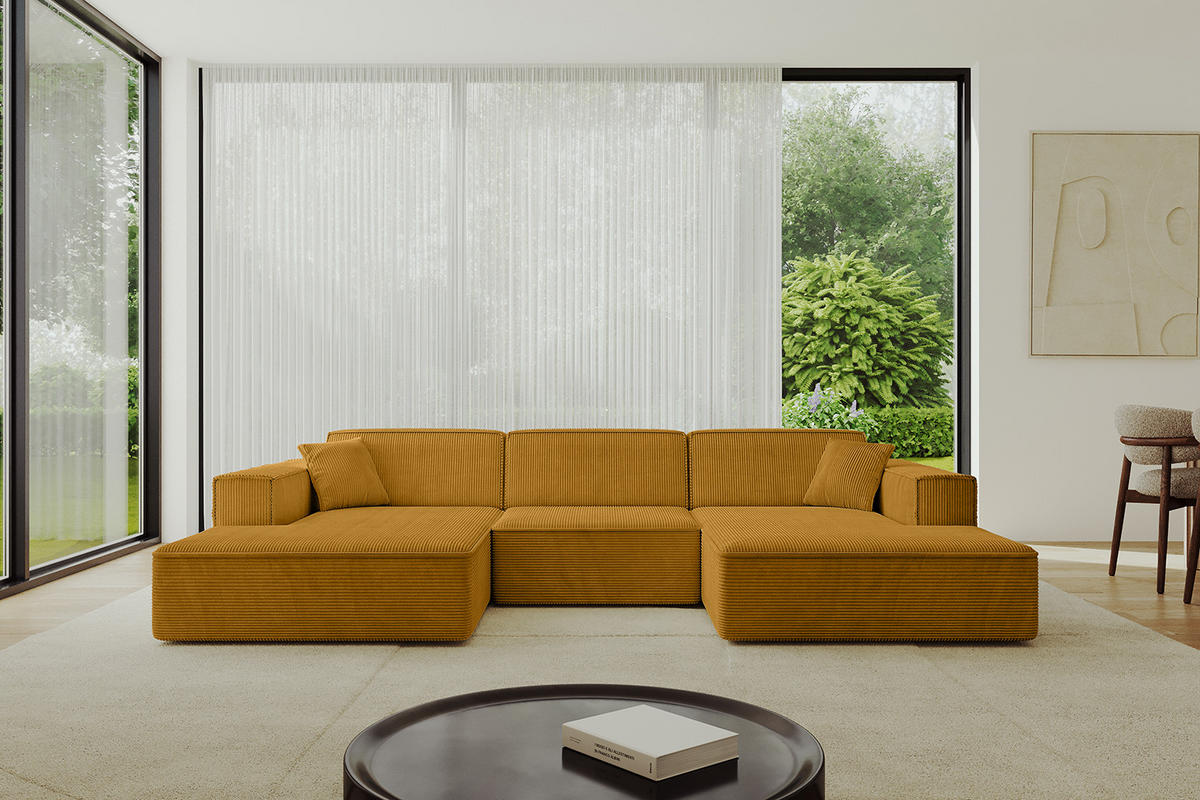 WOHNLANDSCHAFT IREA-U1-v4 - 297x165x72,5 cm Senfgelb - Currygelb/Gelb, Holzwerkstoff/Textil (297/72/165cm) - ALTDECOR