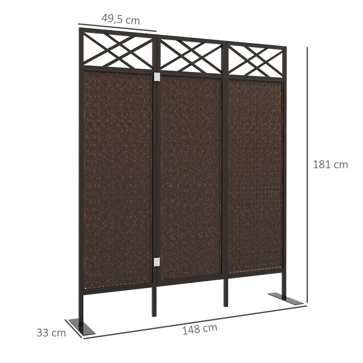 PARAVANT, PE-Rattan, Stahl, Braun - Braun, Metall (33/181/148cm) - Outsunny