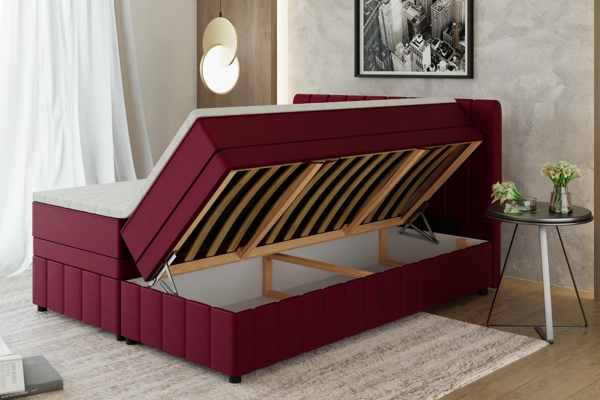 BOXBETT AVALON 160 x 200 cm mit Bettkasten und Topper - Rot - Rot, Holz - Panda Möbel