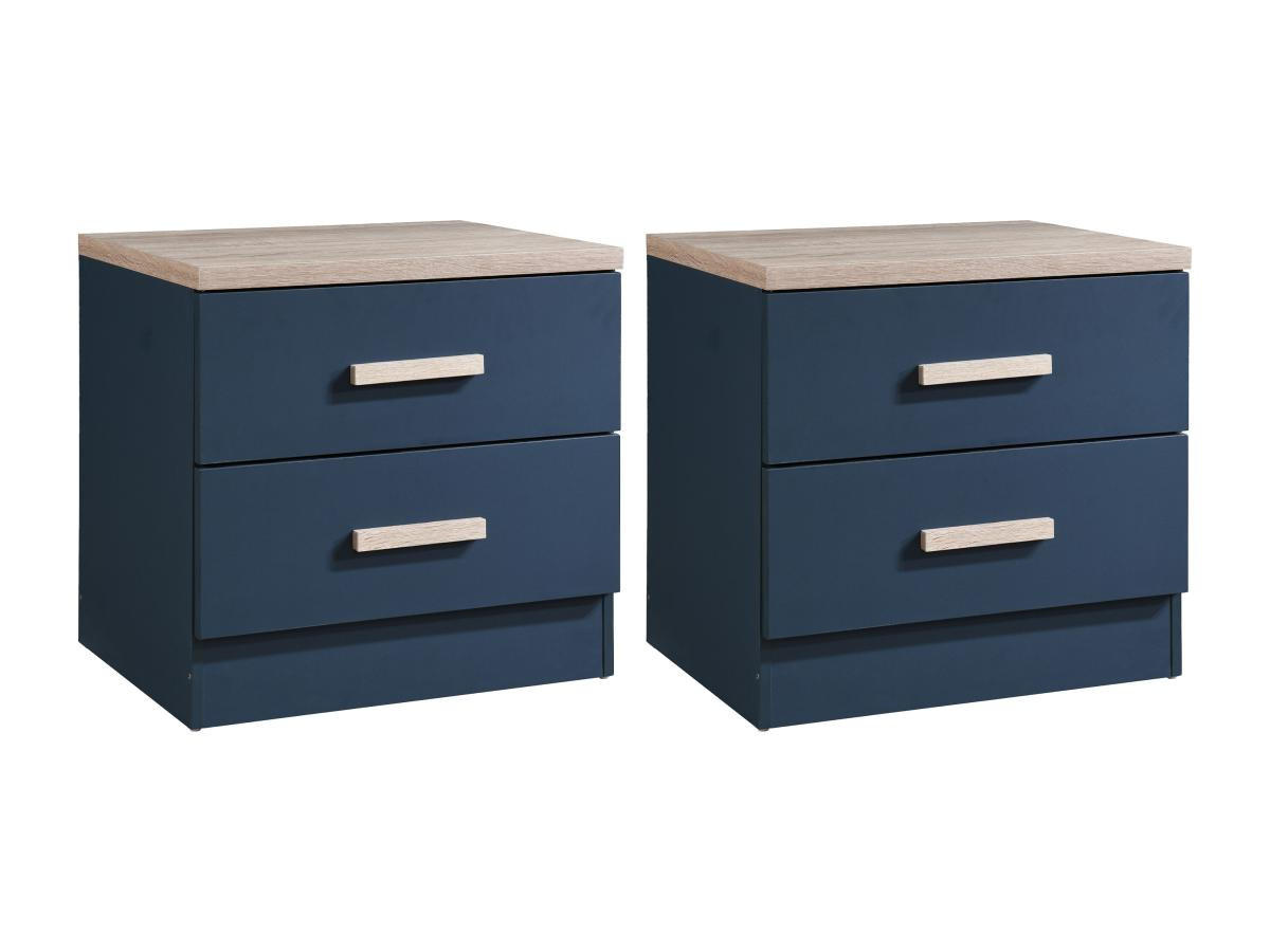 2ER-SET Nachttische mit 2 Schubladen - Blau & Holzfarben - SKAIDO - Blau, Holz (40/50/50cm) - Vente-Unique