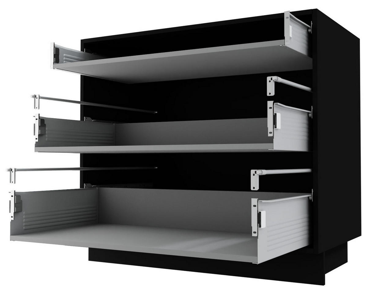 SCHUBLADENUNTERSCHRANK Bari D3/80 Schwarz / RAL 7040 fenstergrau 80 / 50 / 82cm Blum Teilauszug - Schwarz/Grau, Holz/Holzwerkstoff (80/82/50cm) - Feldmann-Wohnen