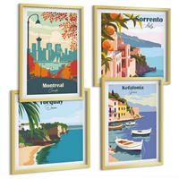 BILDER SET 4er Set - 50x50 cm & 40x60 cm Goldrahmen - Retro-Ansichten von Städten auf der ganzen Welt - Goldfarben, Kunststoff (50/50cm) - TULUP