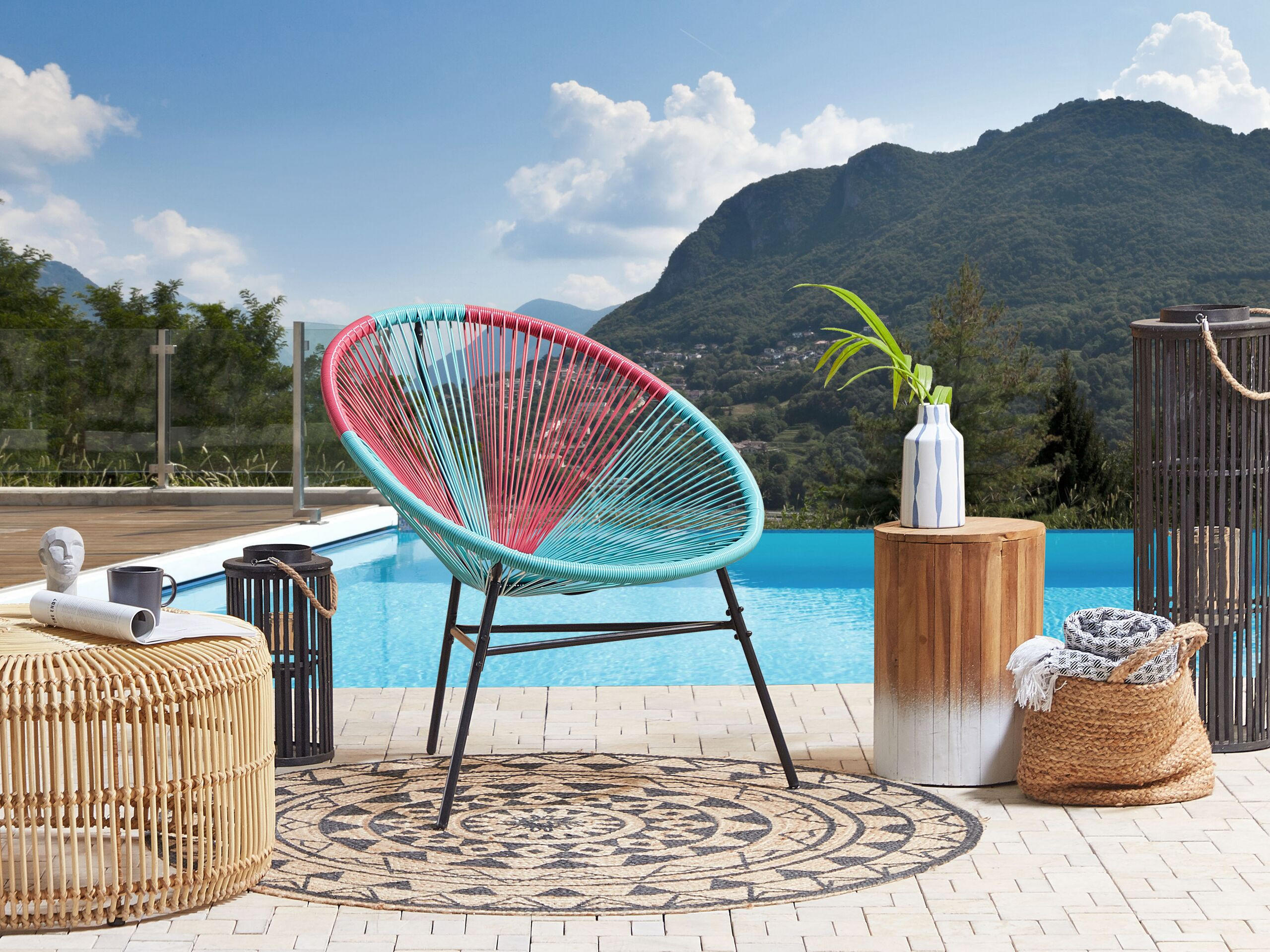 RATTANSTUHL Kunststoff rosa/türkis 76 cm Acapulco - Blau/Pink, Kunststoff (76/85/76cm) - Beliani