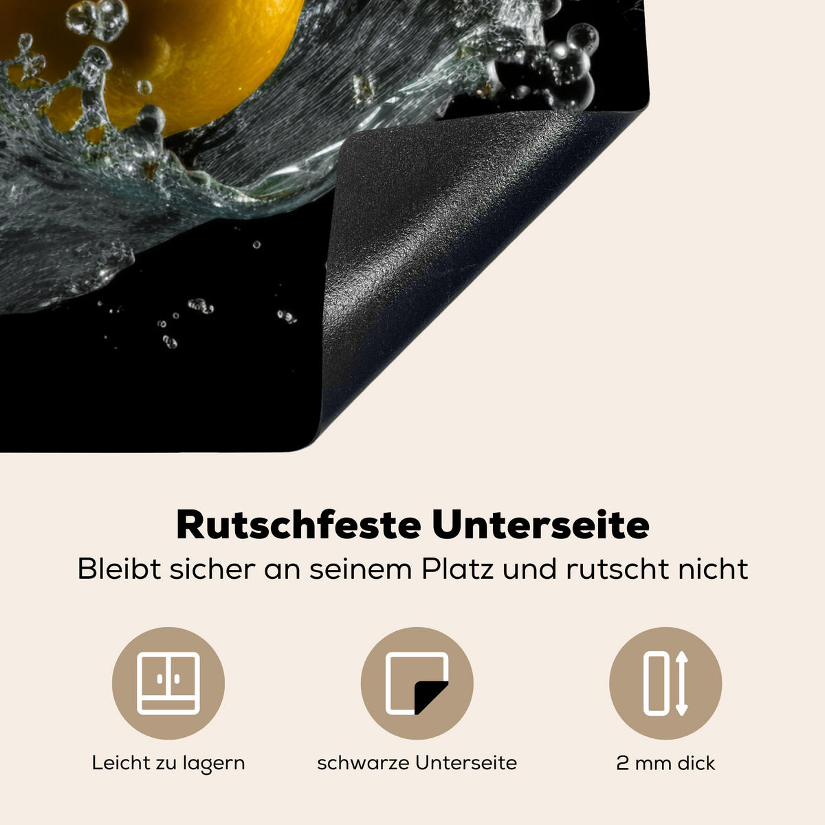 HERDABDECKPLATTE Zitrone - Obst - Gelb - Schwarz Induktionsmatte 77x59 cm - Gelb, Kunststoff (77/59/0.2cm) - MuchoWow