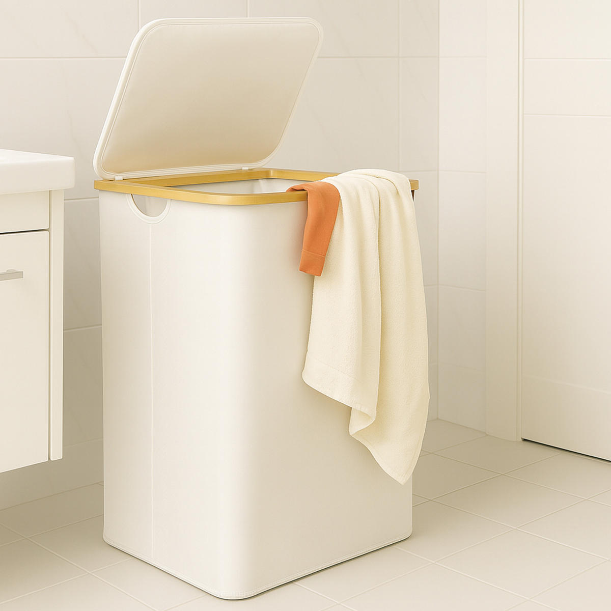 WÄSCHEKORB mit herausnehmbarer Tasche - 41x37x71cm - Weiß - Weiß, Textil (41/71/34cm) - Bestlivings