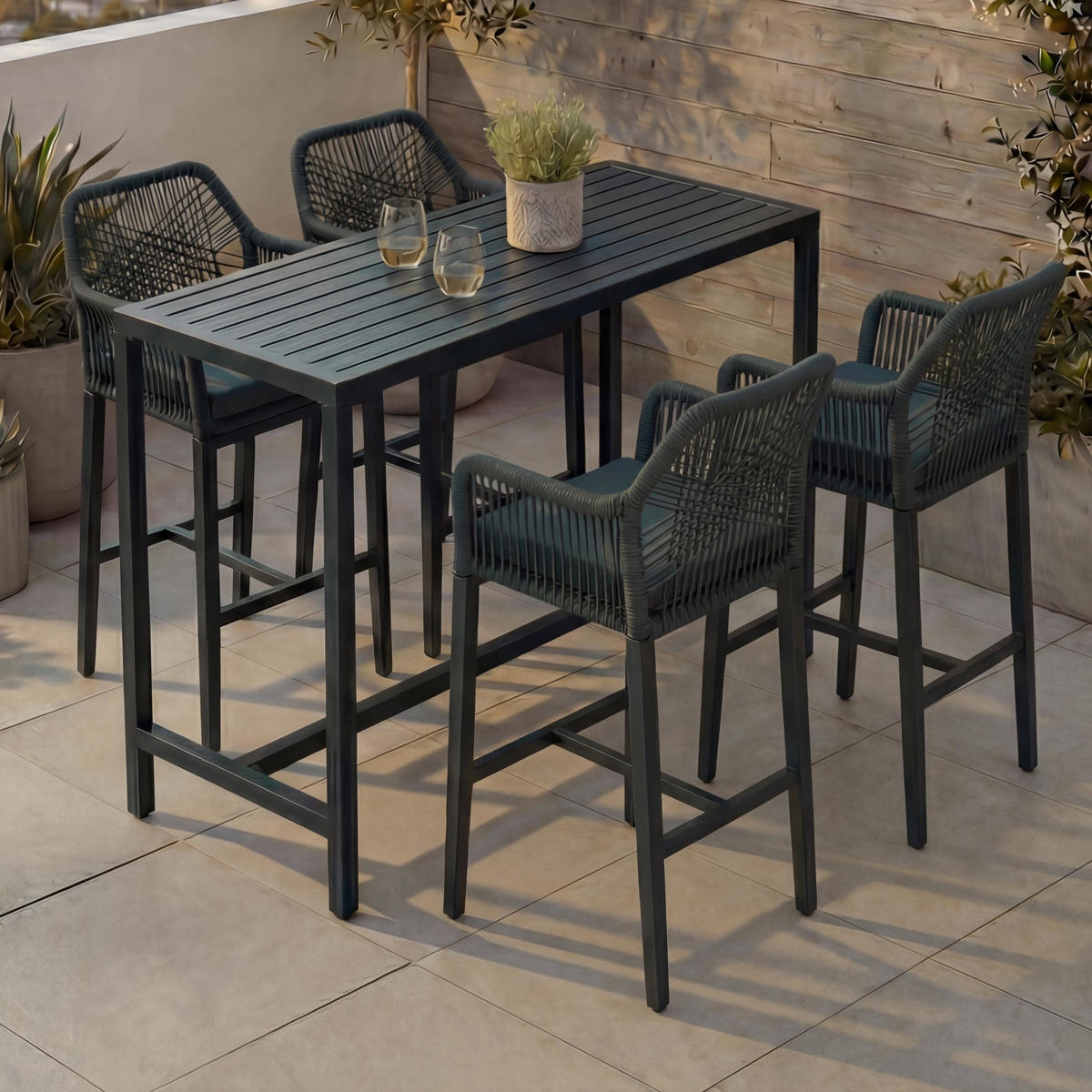 SET BARSKA MIZA + BARSKI STOLI kvadratni Green 5-delni set - zelena, kovina (65/130/105cm) - MCW