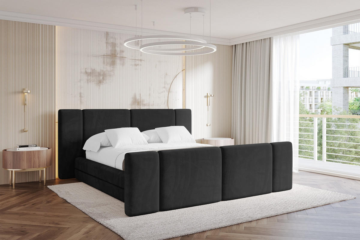 POLSTERBETT mit Bettkasten, Fußteil und Lattenrost, Bett mit Matratze H3/H4 - TEVO-Z 180x200 Schwarz - Schwarz, Holzwerkstoff/Textil (180/200cm) - ALTDECOR
