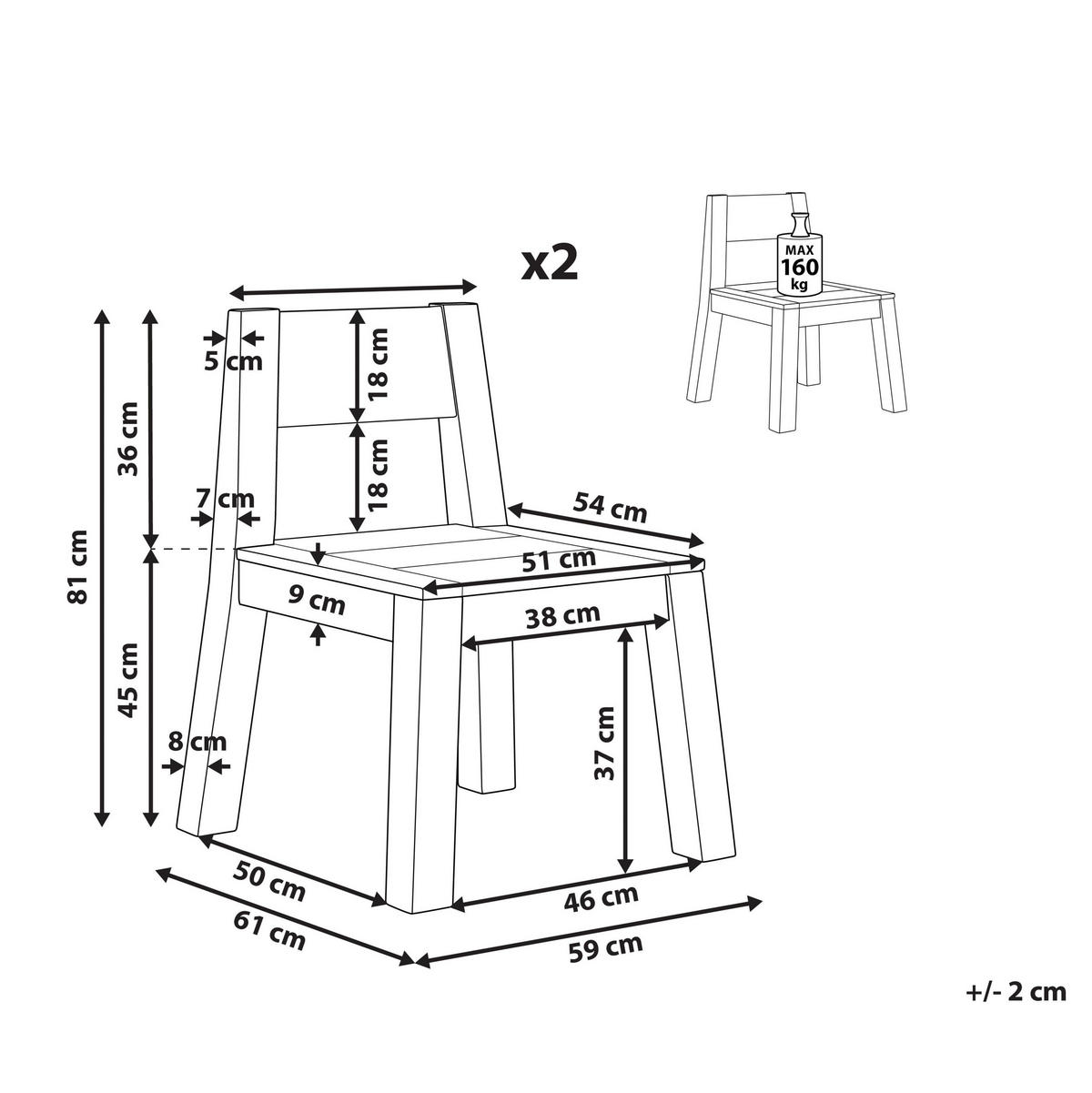 GARTENSTUHL 2er-Set Akazienholz hellbraun Livorno - Hellbraun, Holz (59/81/61cm) - Beliani