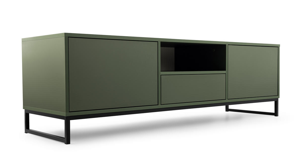 TV-SCHRANK Genua, Fernsehtisch mit 1 Türen und 1 Schublade, Lowboard in Größe: 80 x 135,5 x 40 cm, Fernsehschrank in Farbe: Grün - Grün, Holzwerkstoff (160/48.5/45cm) - Agmat-Furniture