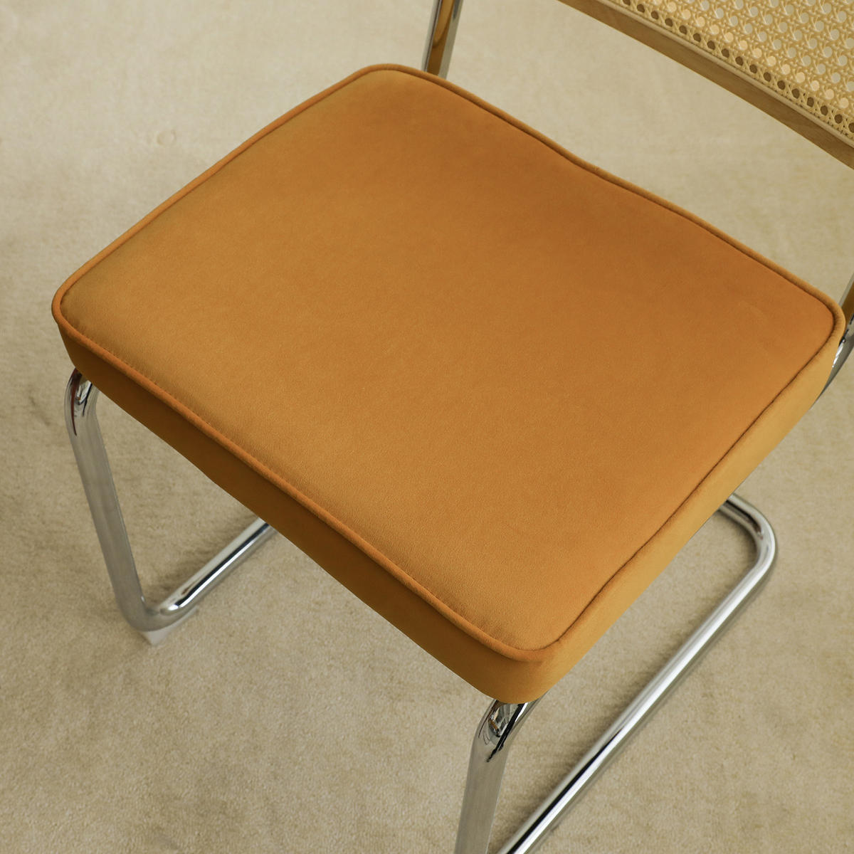 JÍDELNÍ ŽIDLE pérové (sada 2 ks), látka a ratan, chromovaná podnož - pomerančová, textil (53/84.6/46.4cm) - Urban Meuble
