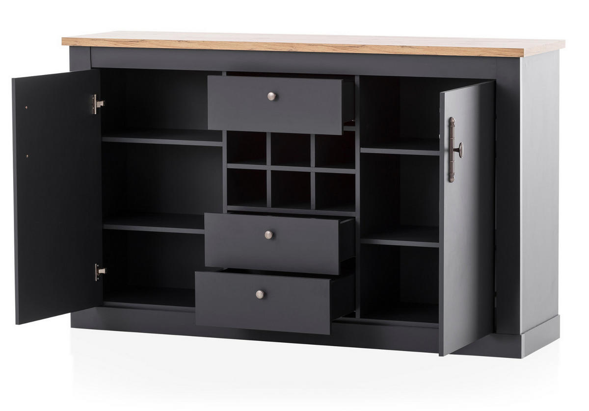 SIDEBOARD grau, Eiche Wotan, Landhaus 169 cm, Kommode mit Soft-Close - Silberfarben/Eiche Wotan, Holzwerkstoff/Kunststoff (169/104/45cm) - Furn.Design