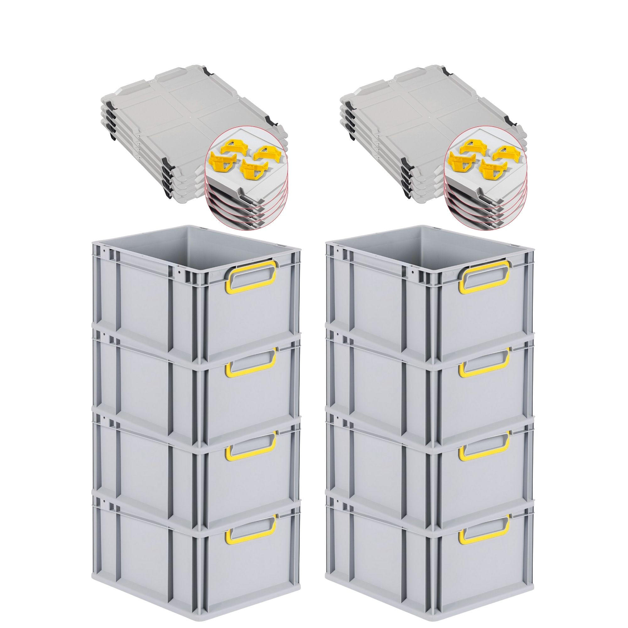 EUROBOX 8x Nextgen Color Mit Auflagedeckel 22x30x40cm Griffe Gelb Geschlossen - Gelb, Kunststoff (30/22/40cm) - PROREGAL