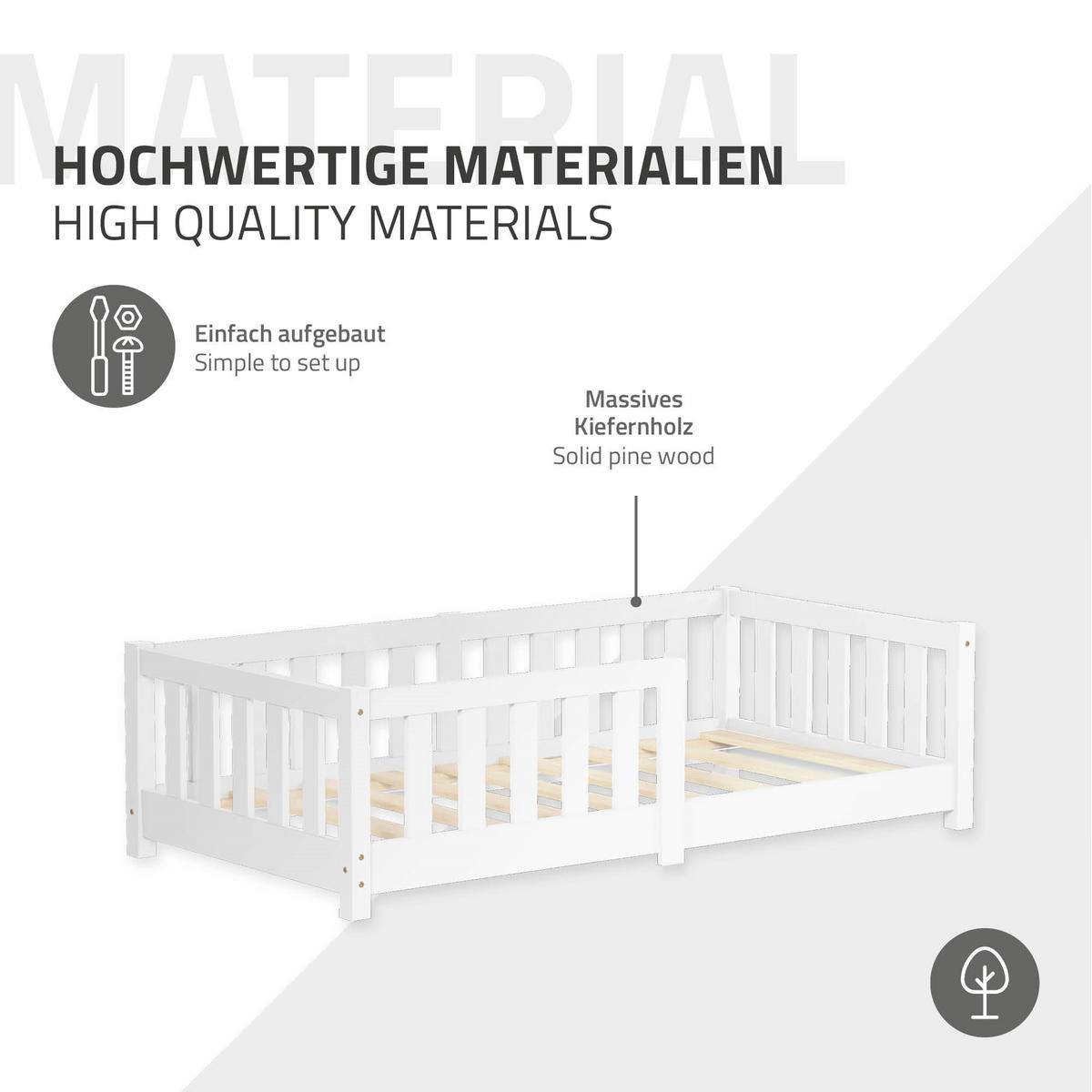 KINDERBETT 70x140 cm Weiß mit Matratze - Weiß, Kunststoff (70/140cm) - ML-DESIGN