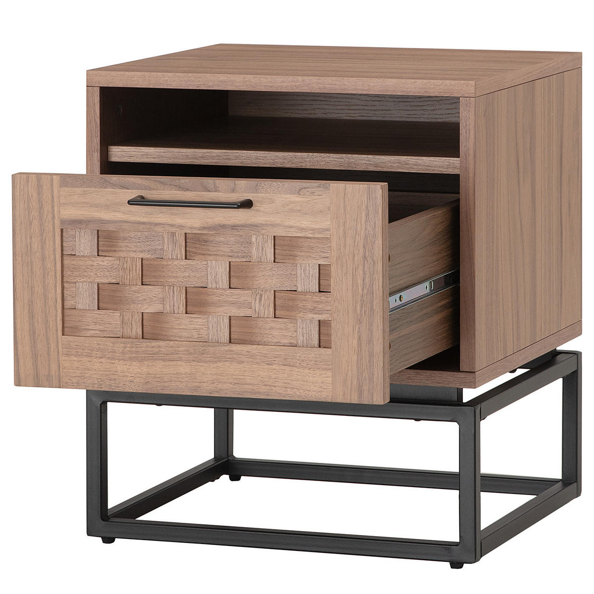 NACHTKOMMODE - Holzwerkstoff / Metall - Schwarz/Braun, Holzwerkstoff/Metall (48/55/40cm) - home24