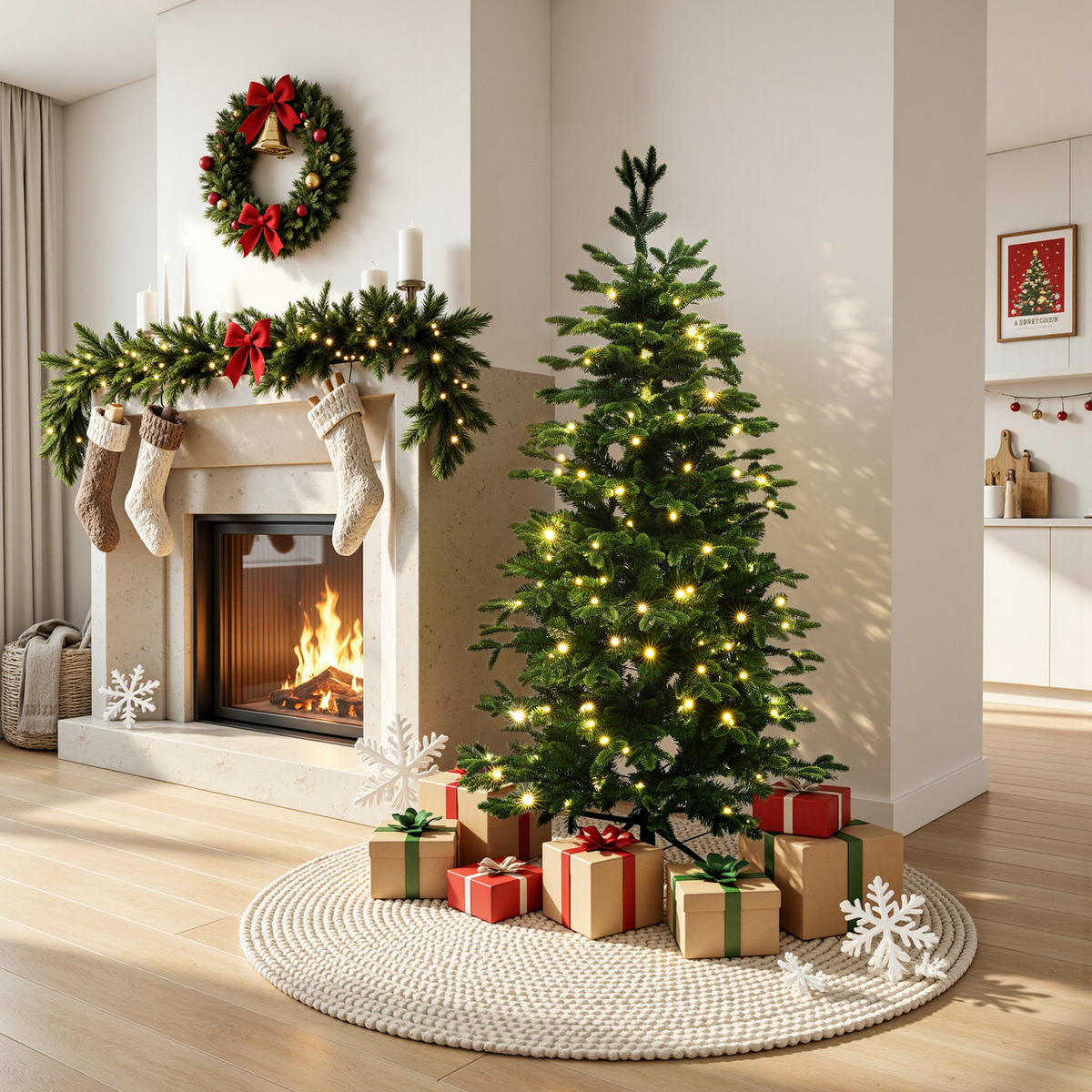 WEIHNACHTSBÄUME mit Beleuchtung - Grün, Kunststoff (75/140cm) - Hometopia