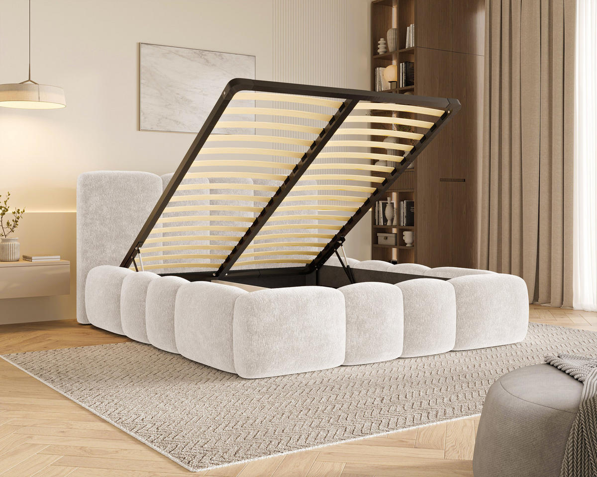 POLSTERBETT 26 - 180x200 cm – Amari – Bett mit Bettkasten und Gepolstertem Kopfteil - Beige, Holz (180/200cm) - ROYAL24_MARKT