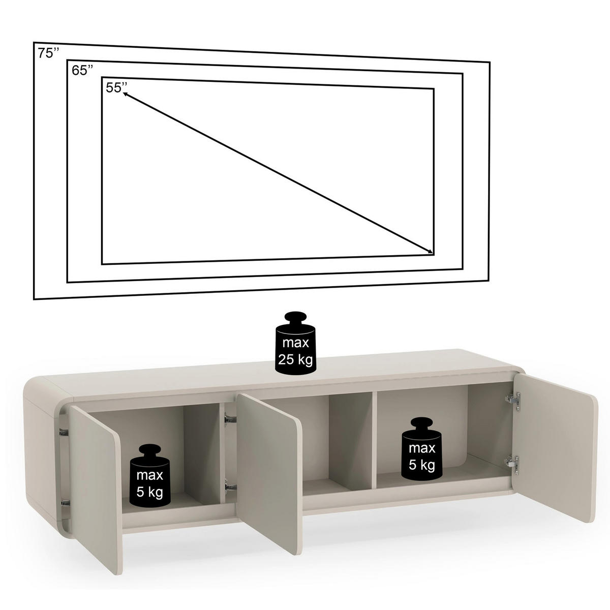TV-LOWBOARD hängend Lummo 3-türig, Kaschmir, 156 cm - Kaschmir, Holzwerkstoff/Metall (156/42/39cm) - Selsey