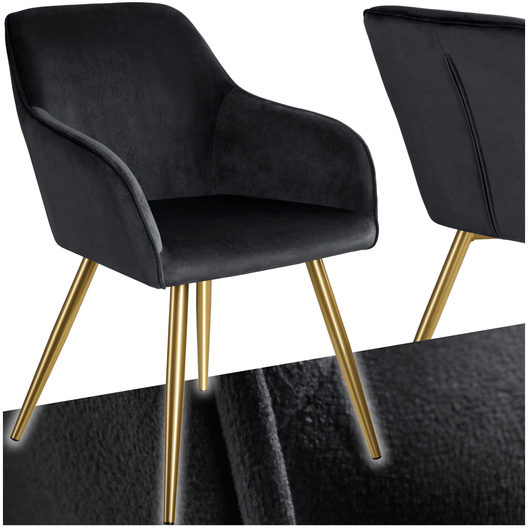 ESSZIMMERSTUHL 1er Set Marilyn 58 x 62 x 82 cm schwarz/gold - Goldfarben/Schwarz, Textil (58/82/62cm) - tectake