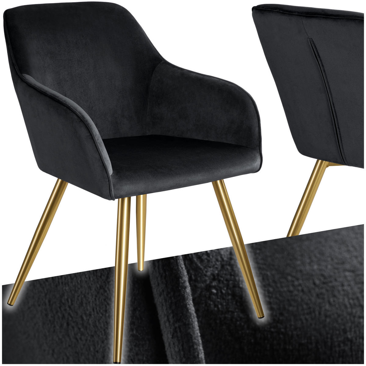 ESSZIMMERSTUHL 1er Set Marilyn 58 x 62 x 82 cm schwarz/gold - Goldfarben/Schwarz, Textil (58/82/62cm) - tectake