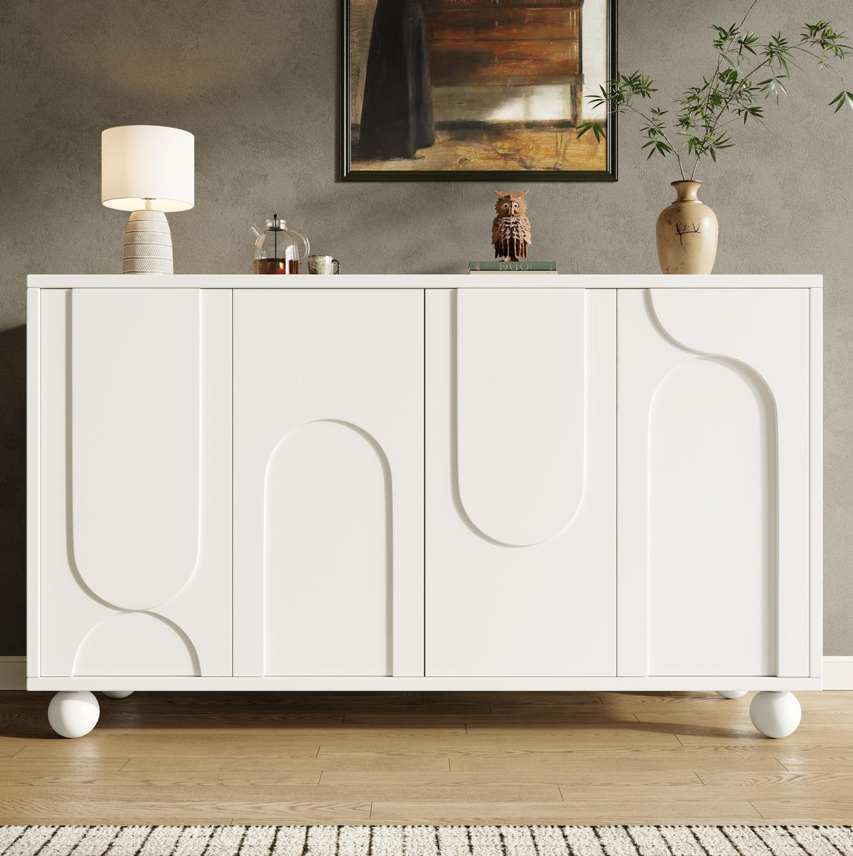 SIDEBOARD 120/35/71 cm in Weiß mit cremefarbenen Fronten und verstellbarem Einlegeboden - Weiß, Holzwerkstoff (120/71/35cm) - Flora Grace