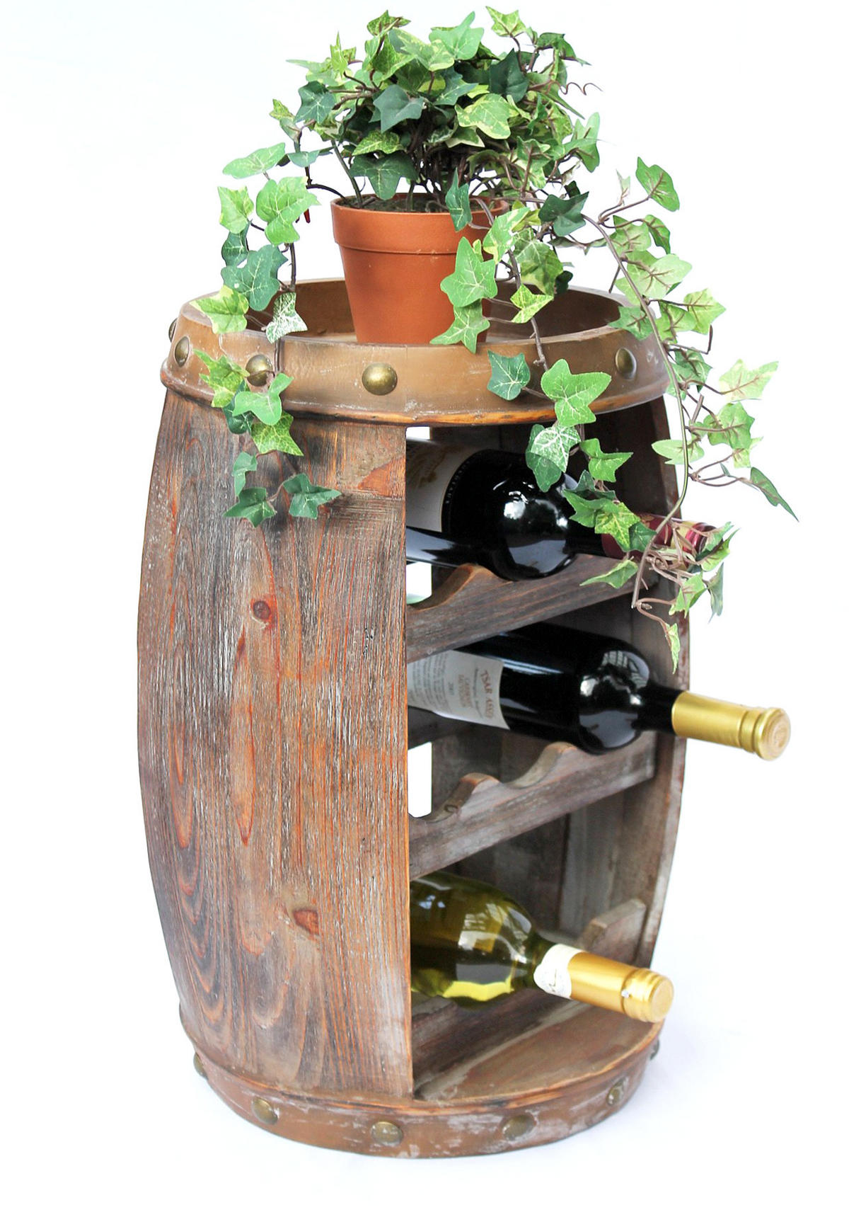 WEINREGAL Weinfass 8 Flaschen Holz Braun 35/30/50 cm - Braun, Holz (35/50/30cm) - DanDiBo