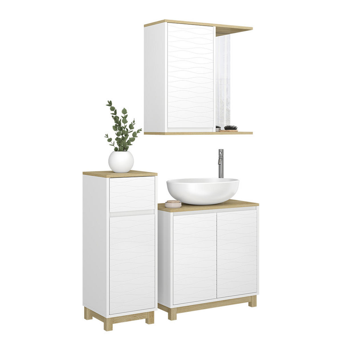 BADMÖBEL-SET Livia Weiß/Eiche 3 Teile, mit Midischrank - Eichefarben/Weiß, Holzwerkstoff (60/60/30cm) - Vicco