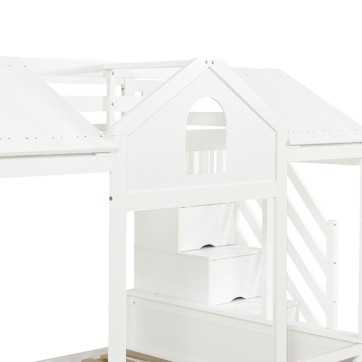 ETAGENBETT 90/200 cm & 140/200 cm in Weiß Kinderbett mit 2 Schubladen und Treppenschrank im Hausbett-Design - Weiß, Holzwerkstoff (90/200cm) - STILVORA