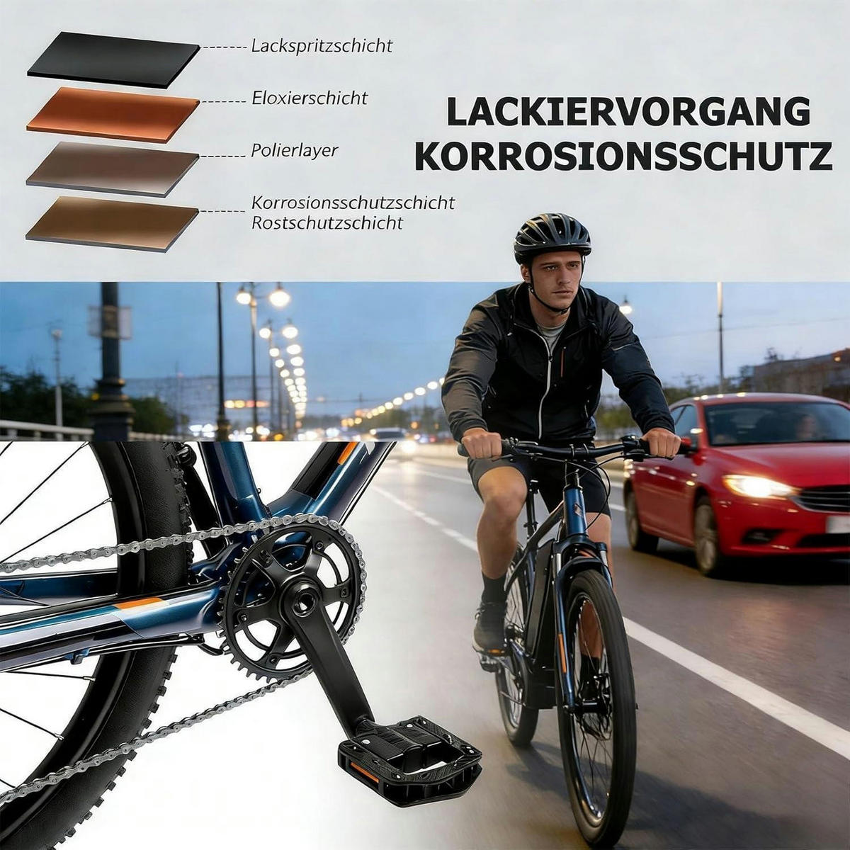 FAHRRADPEDALE faltbar Aluminium mit Reflektoren Schwarz - Schwarz, Metall (9/3/10.2cm)