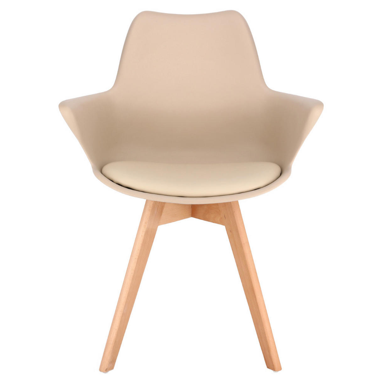 STUHL Orlean - beige - Beige/Buchefarben, Leder/Holz (63/83/59cm) - JuMi