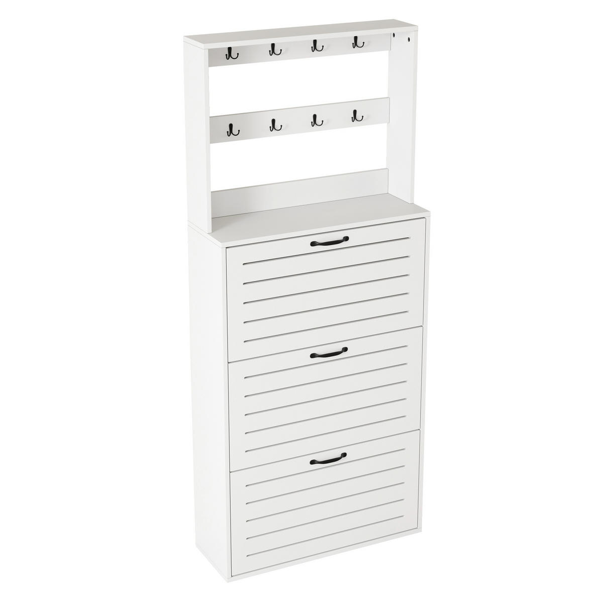 SCHUHSCHRANK aus Spanplatte 70x25x165cm in Weiß mit 8 Haken - Weiß, Holzwerkstoff (70/165/25cm) - Modfu