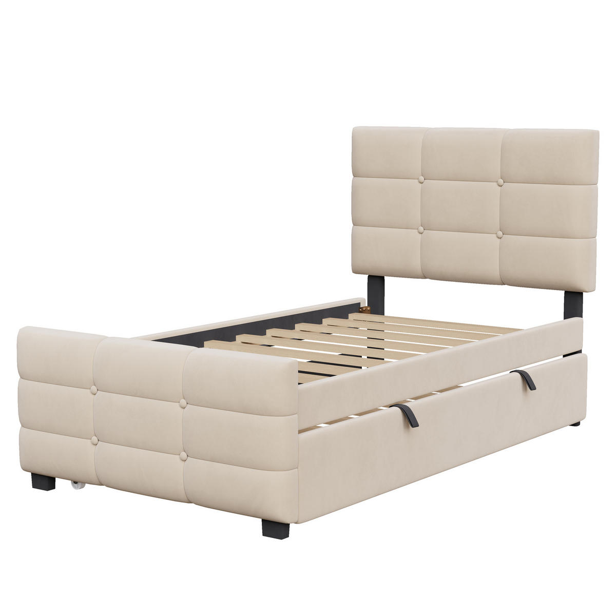 POLSTERBETT aus Samtstoff 90x190 cm in Beige mit Ausziehbett - Beige, Textil (90/190cm) - Modfu