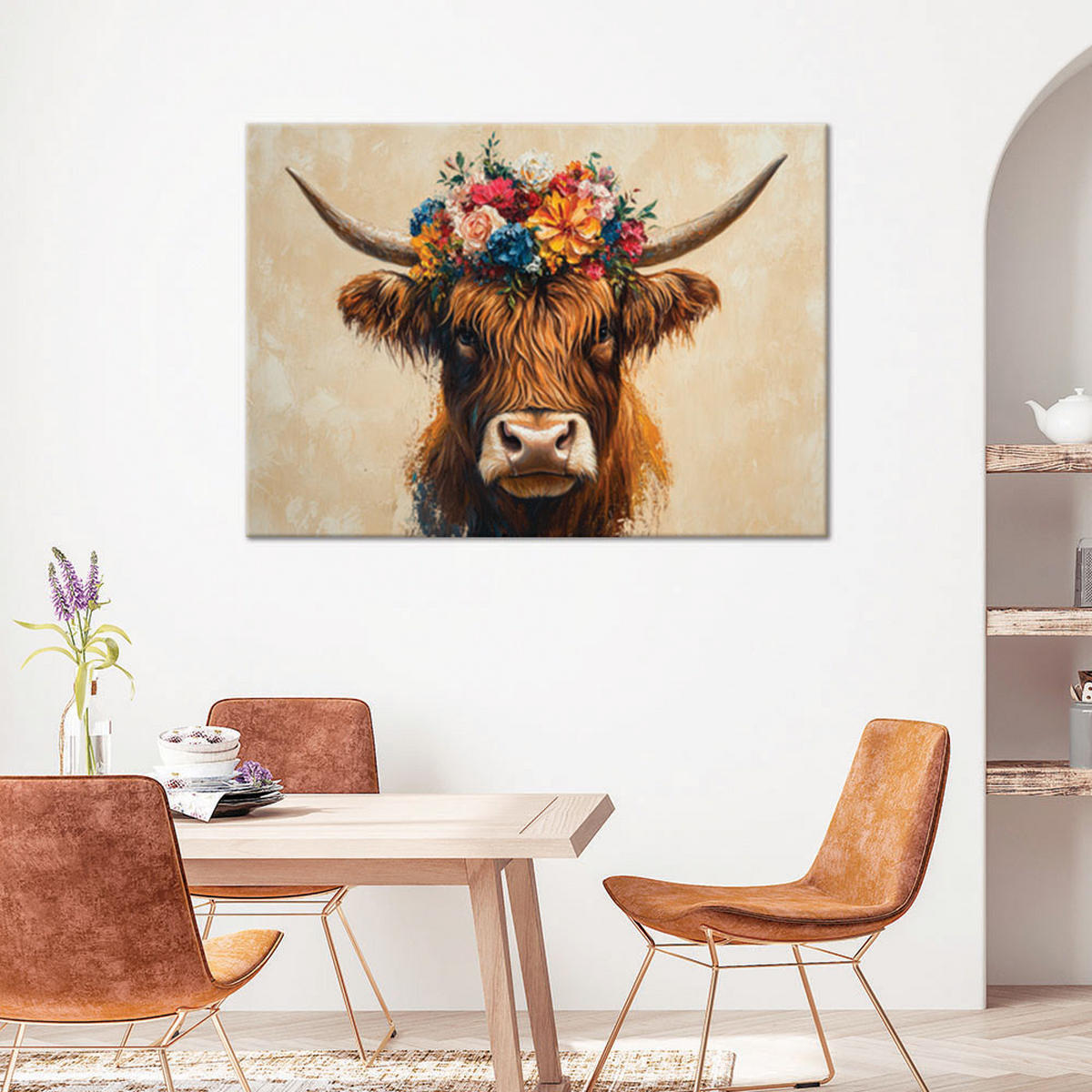 WANDBILD abstrakte schottische kuh blumen - Multicolor, Textil (60/40cm) - Feeby