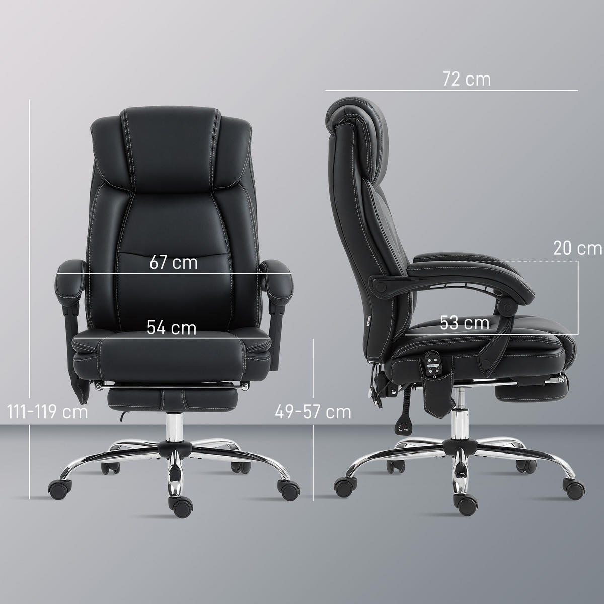 DREHSTUHL DE-05238 Ergonomisch, Massagefunktion & Fußstütze Schwarz - Schwarz, Metall (67/119/72cm) - ComfortXL