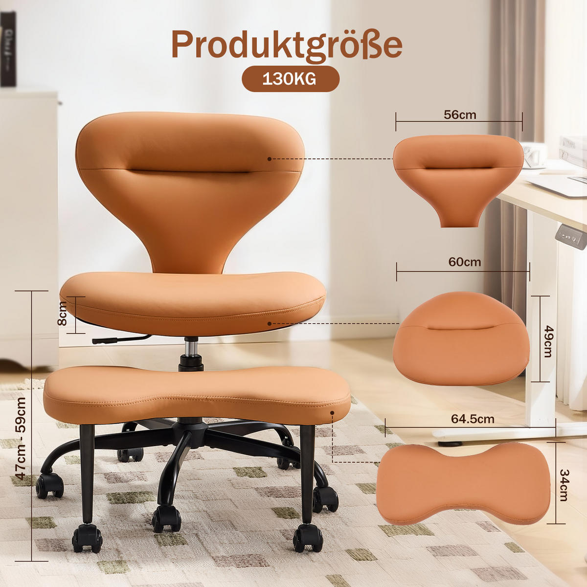 DREHSTUHL DE-41045 mit einziehbaren Fußstütz Orange - Orange, Metall (67/84/80cm) - ComfortXL