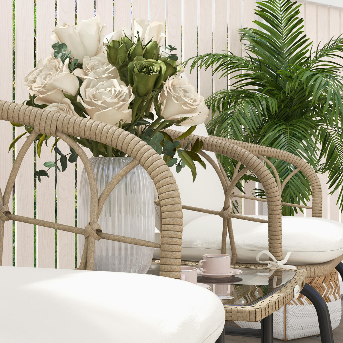 GARTENMÖBEL Set, Stahl, PE, Gelb+Creme - Gelb/Creme, Metall - Outsunny