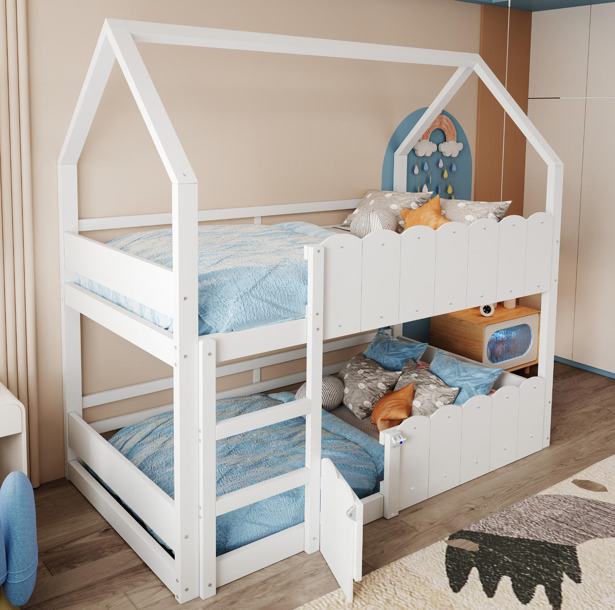 HOCHBETT Hausdesign 90/200 cm Weiß mit Lattenrost - Weiß, Holz (90/200cm) - MIVRAY