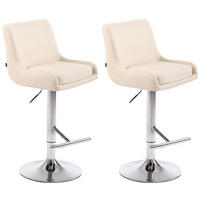 BARHOCKER 2er Set Lederlook creme - Chromfarben/Creme, Textil/Metall (43/90/50cm) - CLP