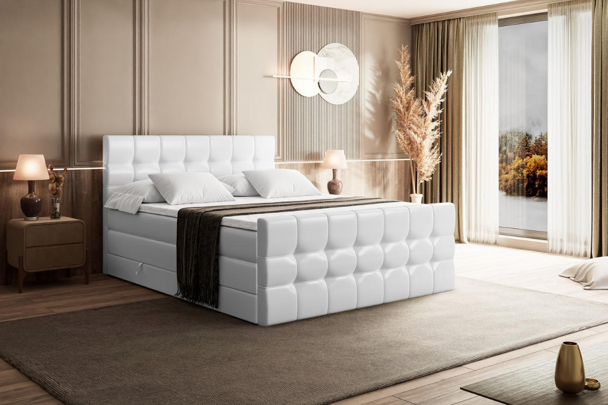 BOXSPRINGBETT BERO-Z KING - 120 x 200 - H3/H4 - Weiß Hochglanz - Weiß, Holzwerkstoff (120/200cm) - ALTDECOR