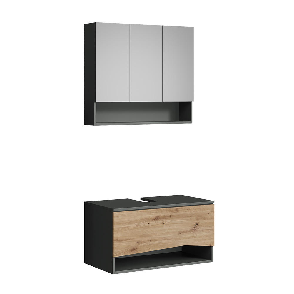 BADMÖBEL-SET Willow Artisan 2 Teile - Anthrazit/Hellgrau, Holzwerkstoff (80/42.8/43cm) - Vicco