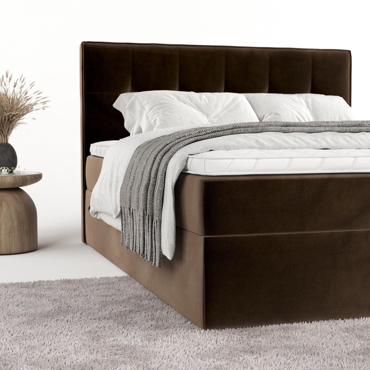 BOXBETT Mireo 180/200 cm Braun im Kronos Stoff - Schwarz/Braun, Holz/Holzwerkstoff (180/200cm) - AltaBeds