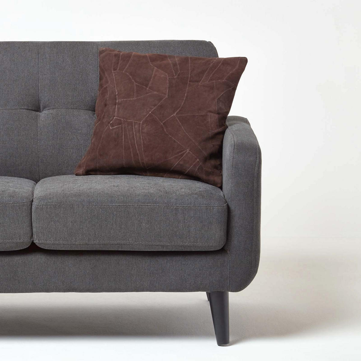 LEDERKISSEN Patchwork dunkelbraun 45/45 cm - Dunkelbraun, Leder/Textil (45/45cm) - Homescapes