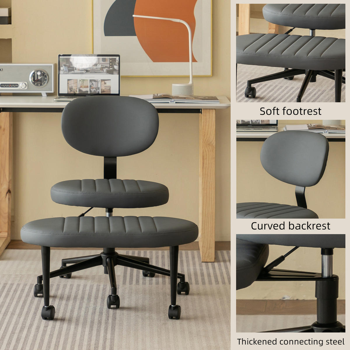 BÜROSTUHL ergonomisch drehbar Stoff Grey armlehnensfrei - Grau, Kunststoff (40/92/69cm) - Meubliv