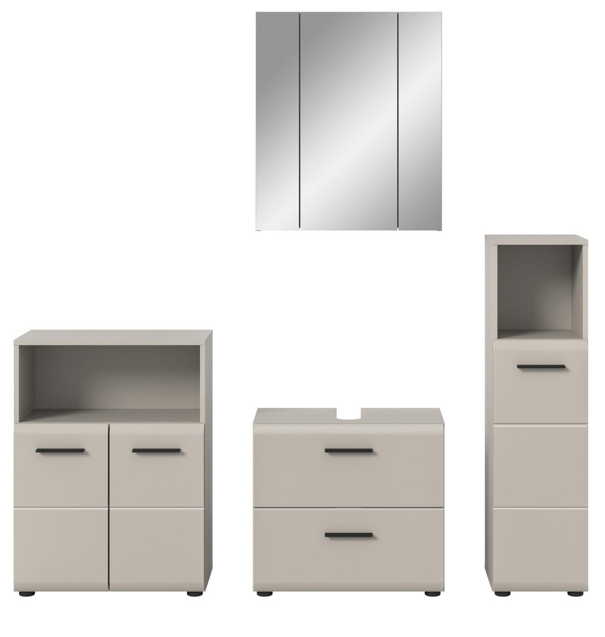 BADMÖBEL-SET Kaschmir 4-teilig 180 cm, Badkombination in modernem Design - Kaschmir/Schwarz, Glas/Holzwerkstoff (180/185/30cm) - Inn.Furn