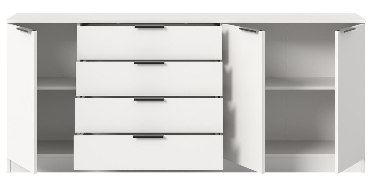 SIDEBOARD weiß 185 x 80 cm, Kommode mit viel Stauraum - Schwarz/Weiß, Holzwerkstoff/Kunststoff (185/80/35cm) - Inn.Furn