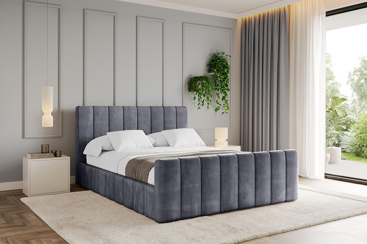 POLSTERBETT mit Bettkasten, Fußteil und Lattenrost, Boxbett mit Matratze H3/H4 - FINO-Z 180x200 Dunkelgrau - Dunkelgrau, Holzwerkstoff/Textil (180/200cm) - ALTDECOR