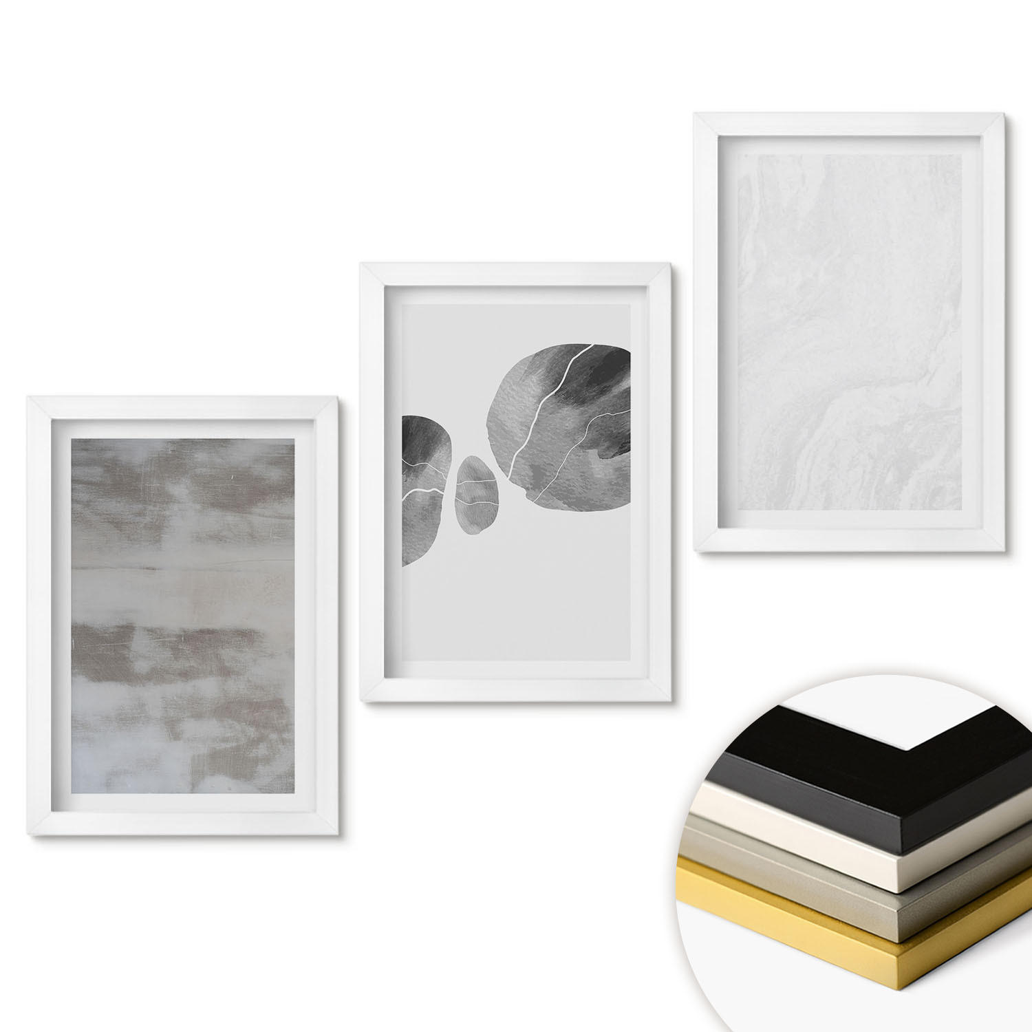 WANDBILDER 3er-Set - 20x30 cm Weißer Rahmen - Abstrakte moderne Strukturen - Weiß, Kunststoff (20/30cm) - ArtPrintCave