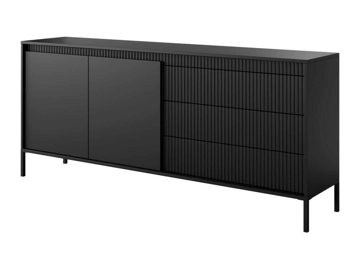 SIDEBOARD Trentinis 2T 3S Schwarz 187,1/41,4/39,5 cm – Geriffelten Fronten - Schwarz, Holzwerkstoff/Metall (187.1/41.4/39.5cm) - AX Living